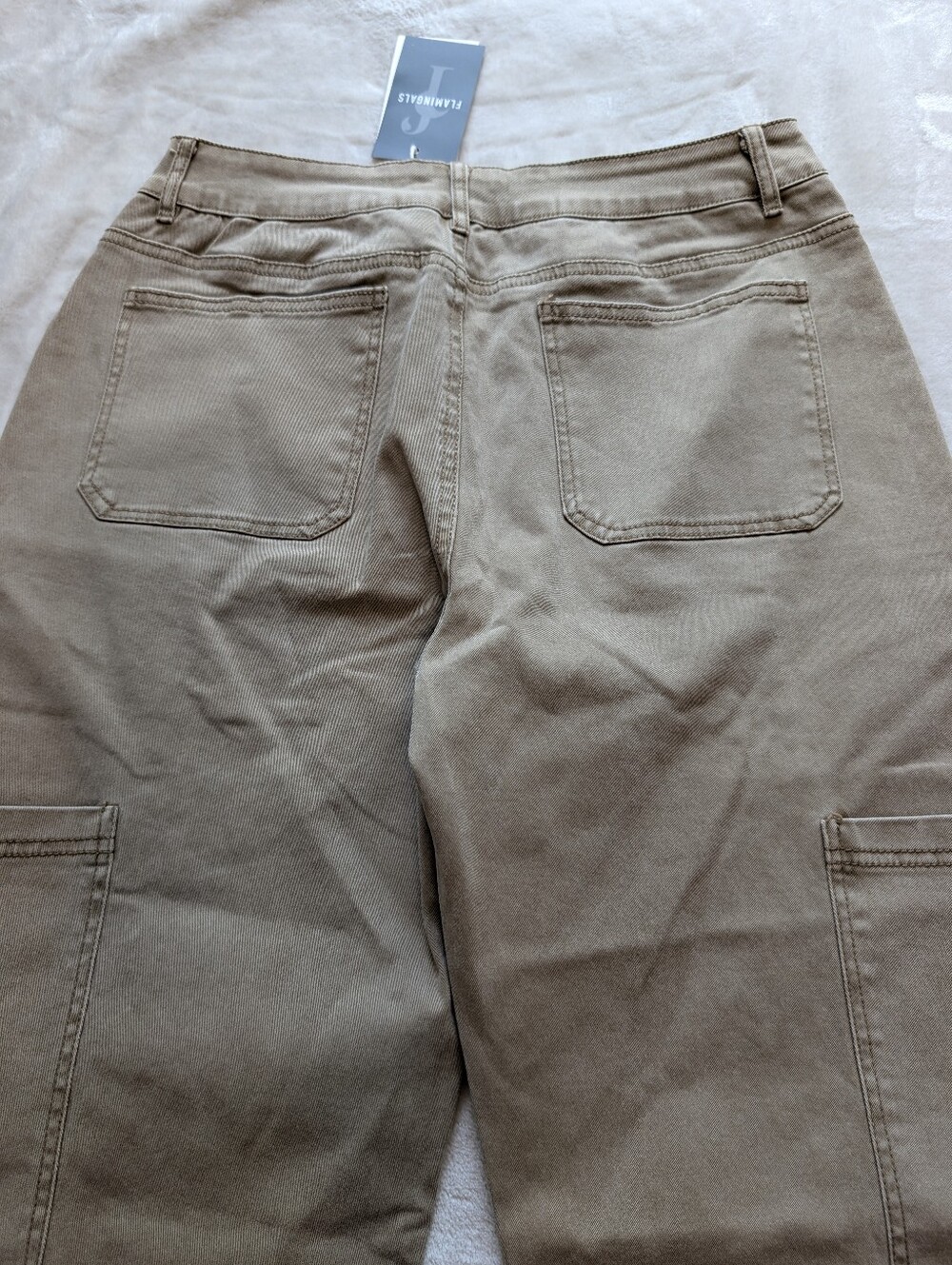 Flamingals Stitch Detail Mid Waist Straight Leg Cargo Khaki Pants NWT XL - Picture 8 of 9